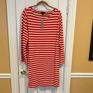 J. Crew Red and White Long Sleeve Dress